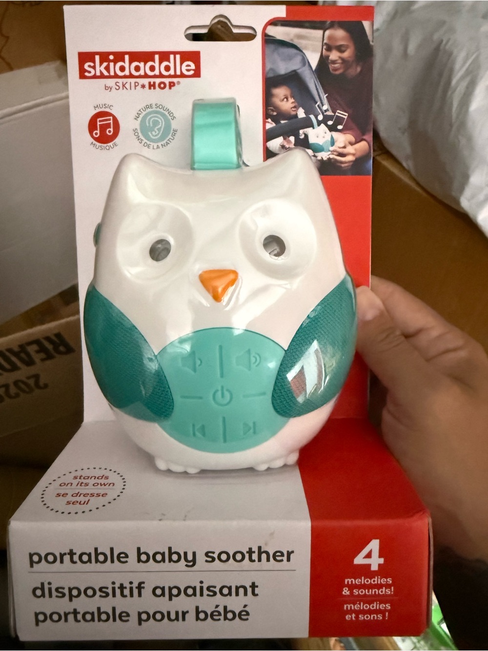 Skip Hop Teal & White Owl Portable Baby Soother with Orange Beak